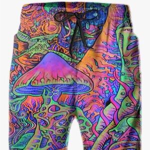 Psychedelic Mushroom Print Swim Trunks